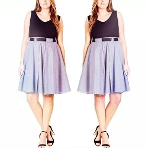 S City Chic Plus Size Stripe Dress Blue Belted